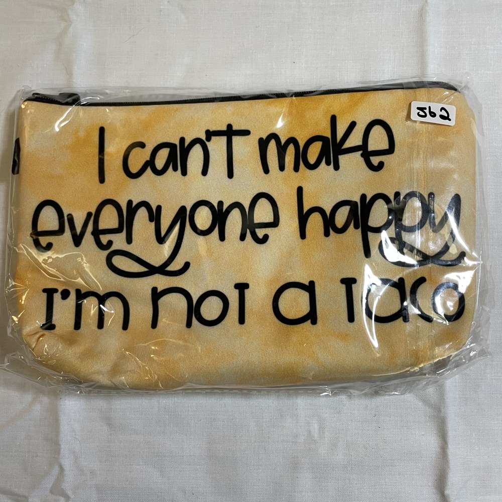 The Pouch Taco Quote Cosmetic Makeup Bag NWT Yellow New Graphic Tie Dye‎ Pouch